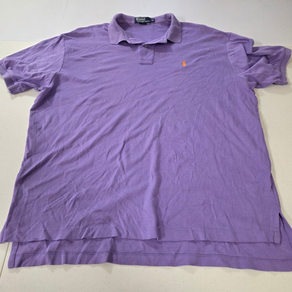 Polo Ralph Lauren Mens XL Purple Short Sleeve Pique Polo Shirt Orange Pony Logo